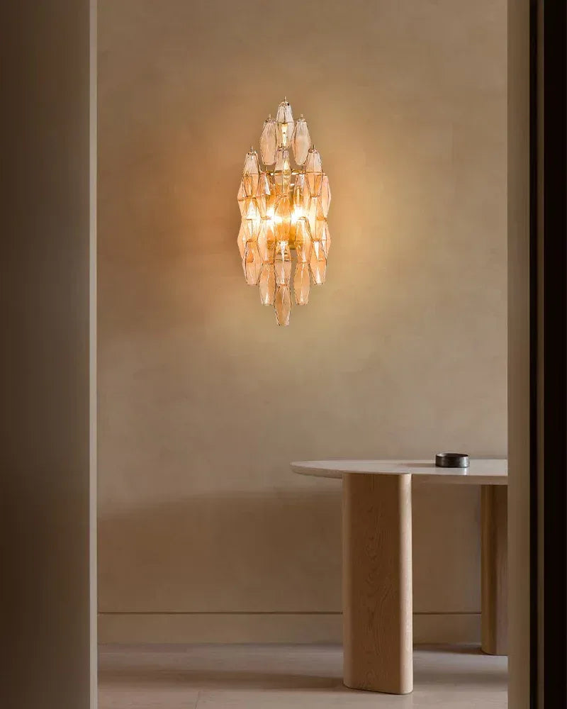 LightsStory Series Cascading Wall Sconce | Tiered Handblown Glass Handblown glass polyhedrons on a tiered steel frame, Multicolor Blown Glass Options for Eclectic living spaces and modern entryways American Vintage chandelier lamp