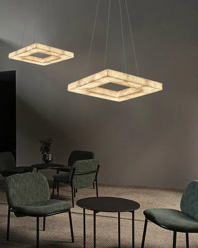 Rectangular Large Alabaster Pendant Lamp Wide 48" for kitchen Island | 80W American Vintage chandelier lamp