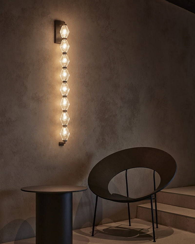 Clairval Stacked Gemstone Totem Wall Light Sconce - Clear Glass, Lux Gold Trim - Hallways, Bedrooms & Bathrooms