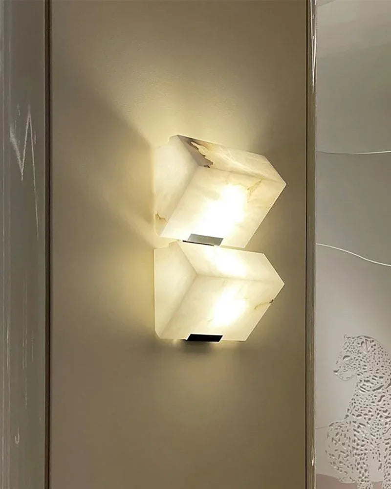 LED Triple Sloping Block Alabaster Stone Wall Sconce Lamp Wide 6" in Black/Brass Flush Mounted Wall Sconce Lamp