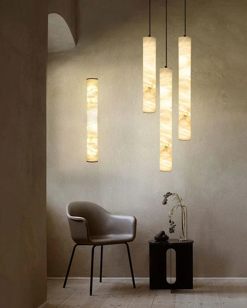 Tubular Bells Alabaster Cylinders Brass LED Pendant Lamp | horizonal & vertical Vintage Simple Hanging Lamp