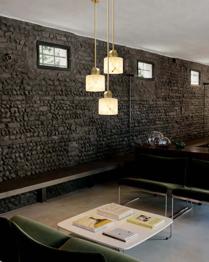 Elegant Adjustable Cable Brass/Black Alabaster Round Pendant Lamps for Dining room Modern Pendant lamp