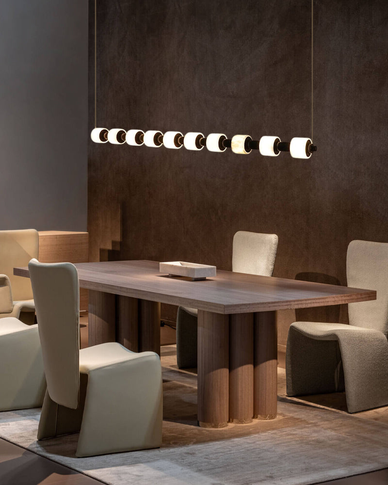Modern Roller Alabaster Ring LED 120cm Black Strip Linear Pendant Light Wide 41" for dining room