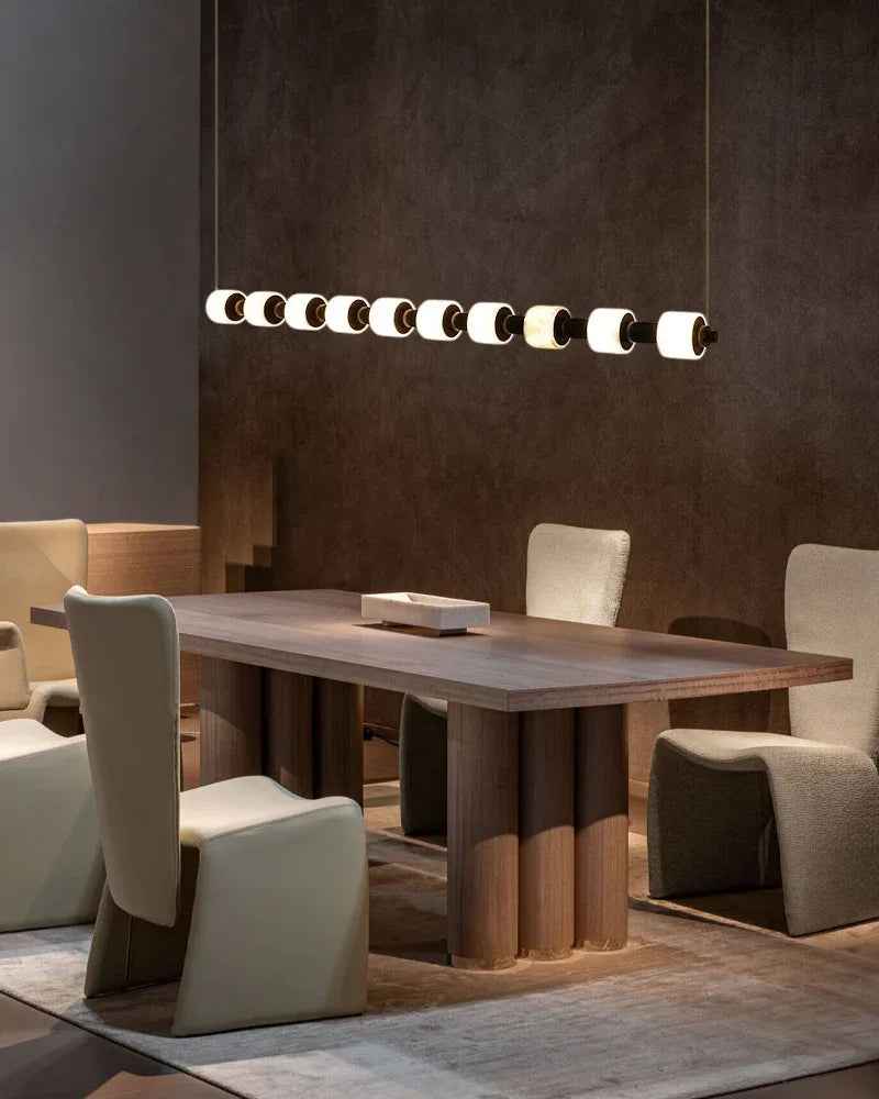 LightsStory Series Geometric Pendant Light | Linear Ring Hand-carved natural alabaster, Matte Black finish for Kitchen islands and dining tables Modern Pendant lamp