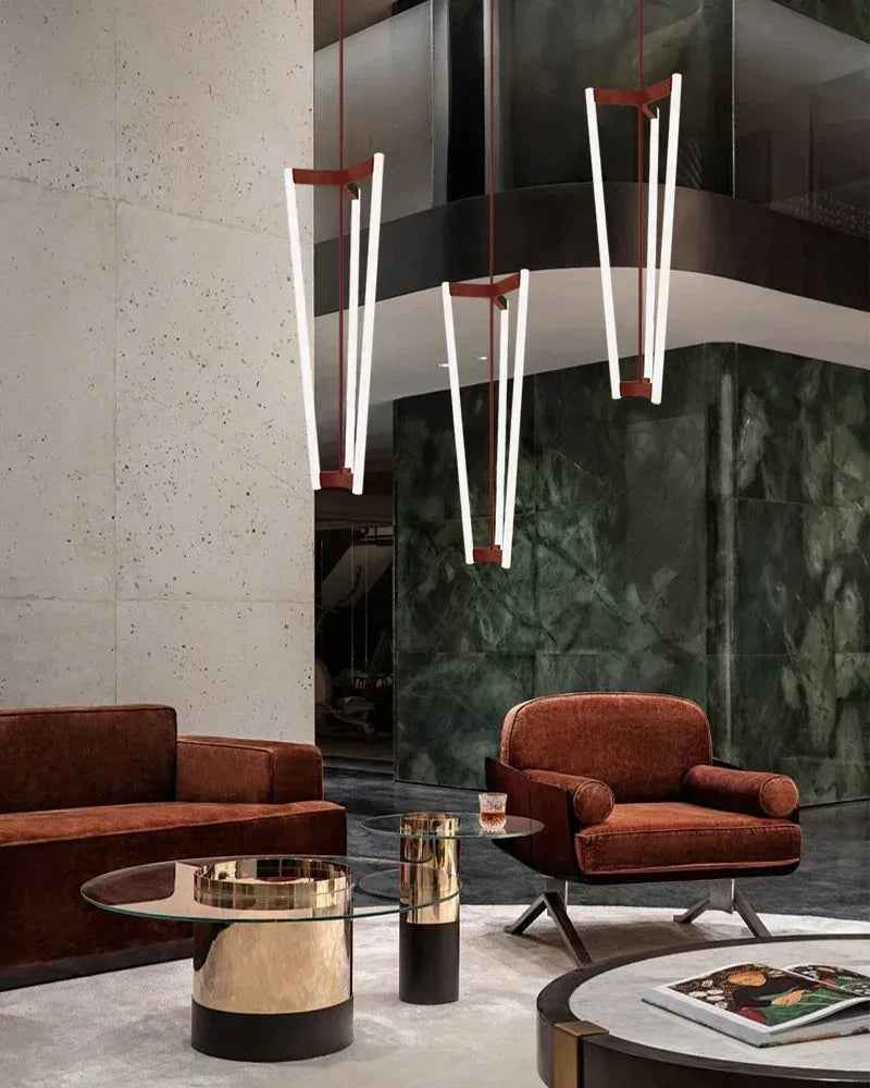 LightsStory Series Geometric Chandelier | Minimalist Pipeline Stainless titanium and premium acrylic, Brushed Gold titanium finish for Kitchen Islands and Living Rooms Modern Pendant lamp