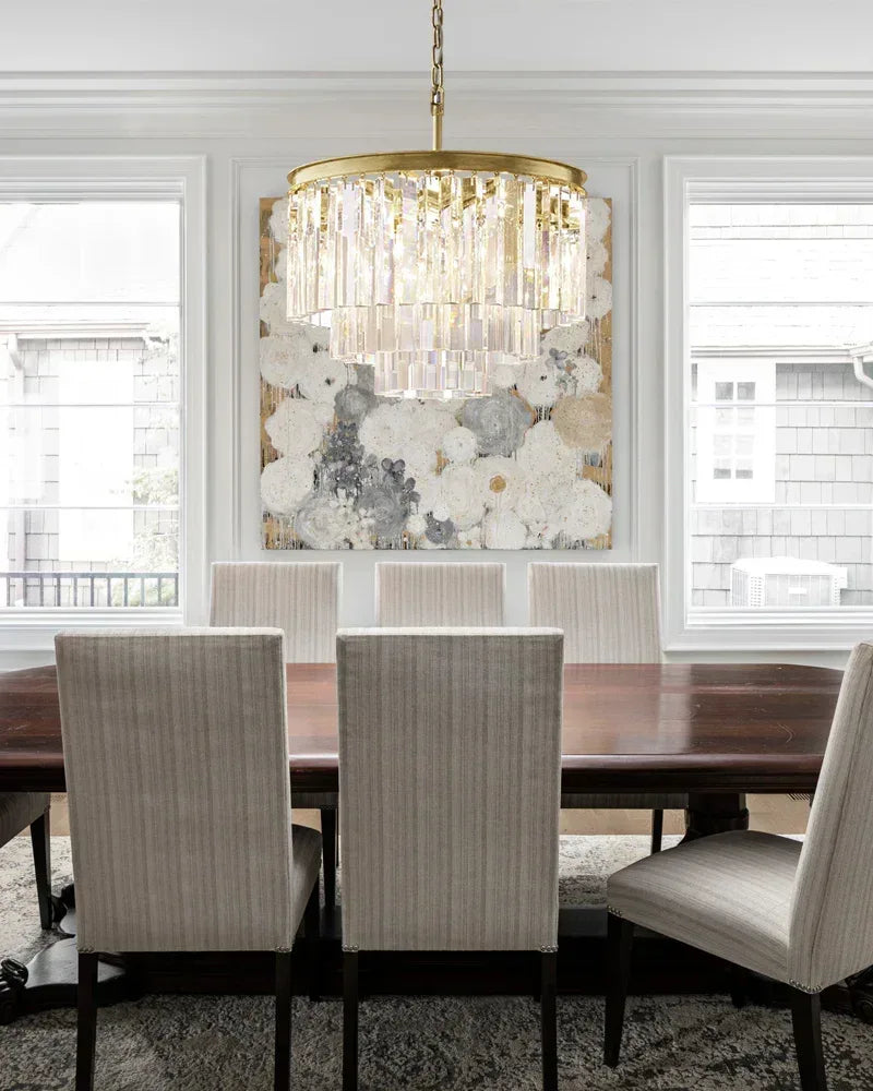 LightsStory Series Prismatic Chandelier | Multi-tier Triangular Crystal Precision-cut triangular crystal rods and sturdy iron frame, Brushed Gold and Black for Grand Foyers and Dining Rooms American chandelier