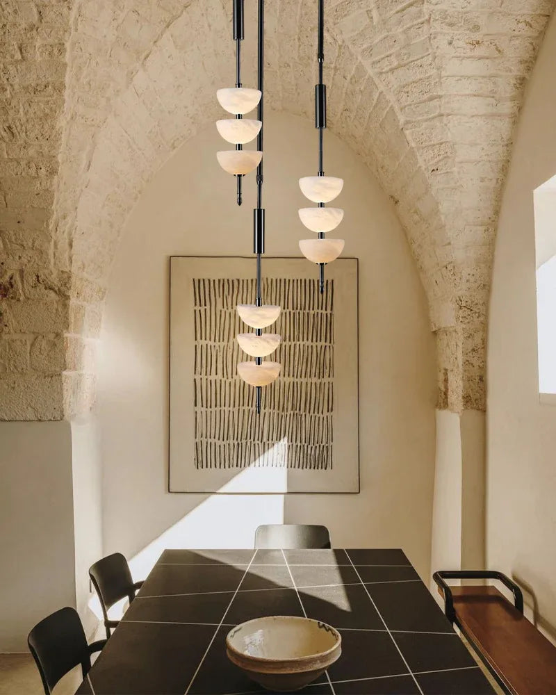 Alabaster Triple Half Spheres Vertical Suspension Lights Lacquered Burnished Brass/Black Modern Pendant lamp