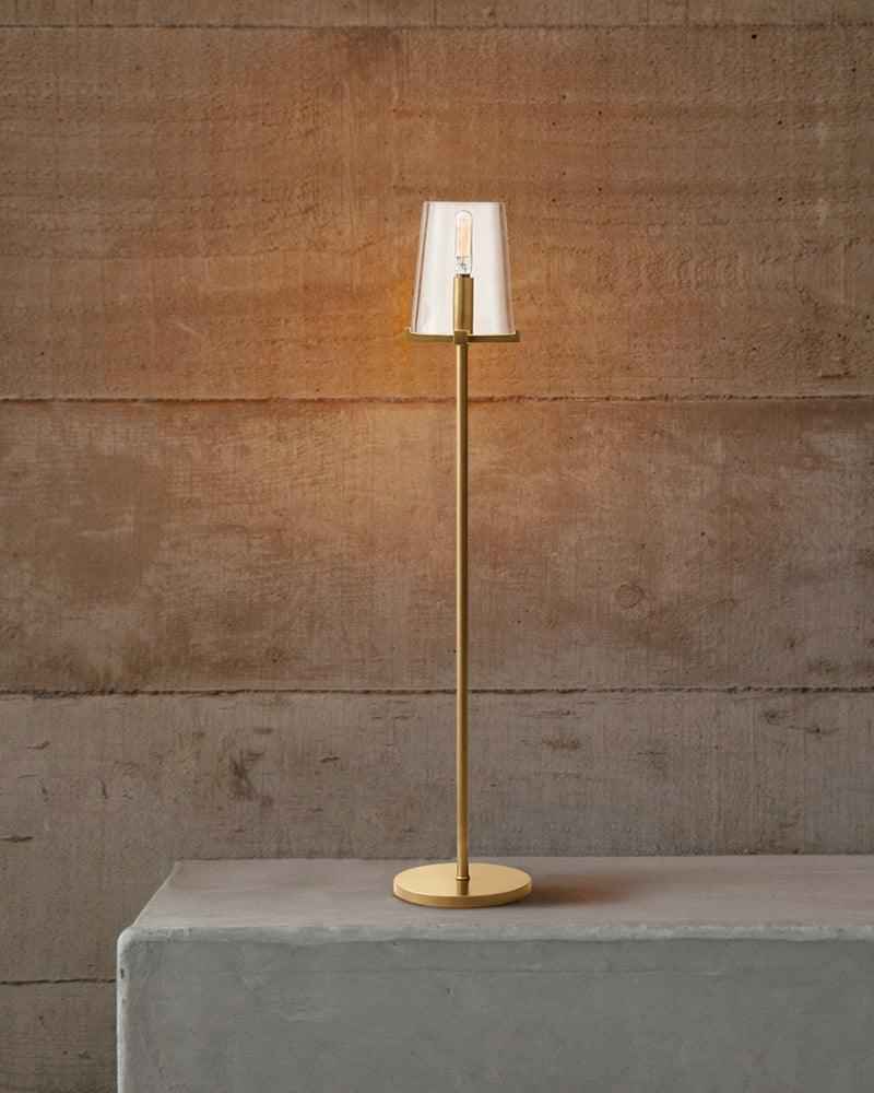 Lacquered Brass/Black Pauillac Round Clear Glass High Standing Floor Lamp 59" High American chandelier