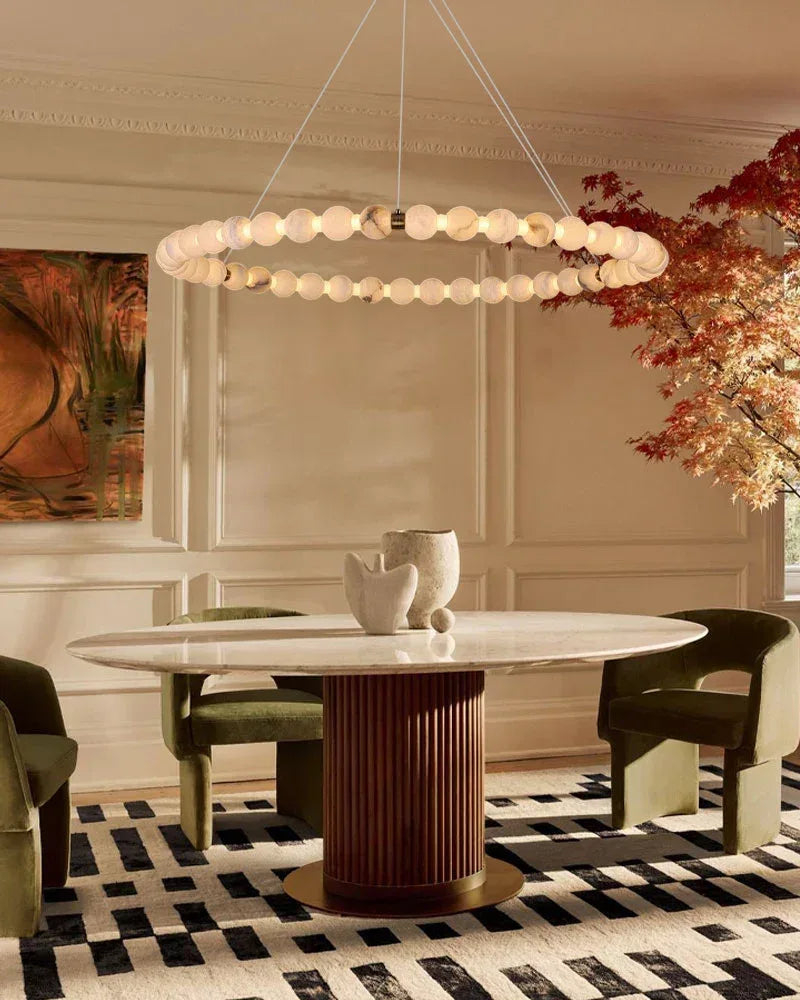 Pearl Alabaster Necklace Round Chandelier 20in 24in 31in 40in | Single Ring Luxury Modern Chandelier