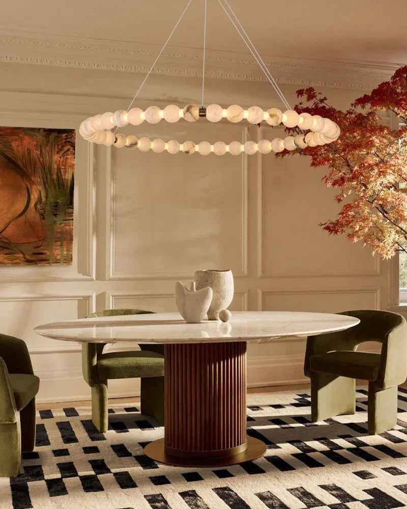 LightsStory Series Ethereal Chandelier | Triple Circle Natural Spanish Alabaster, Gleaming Metallic for Spacious Lofts and Cozy Nooks Luxury Modern Chandelier