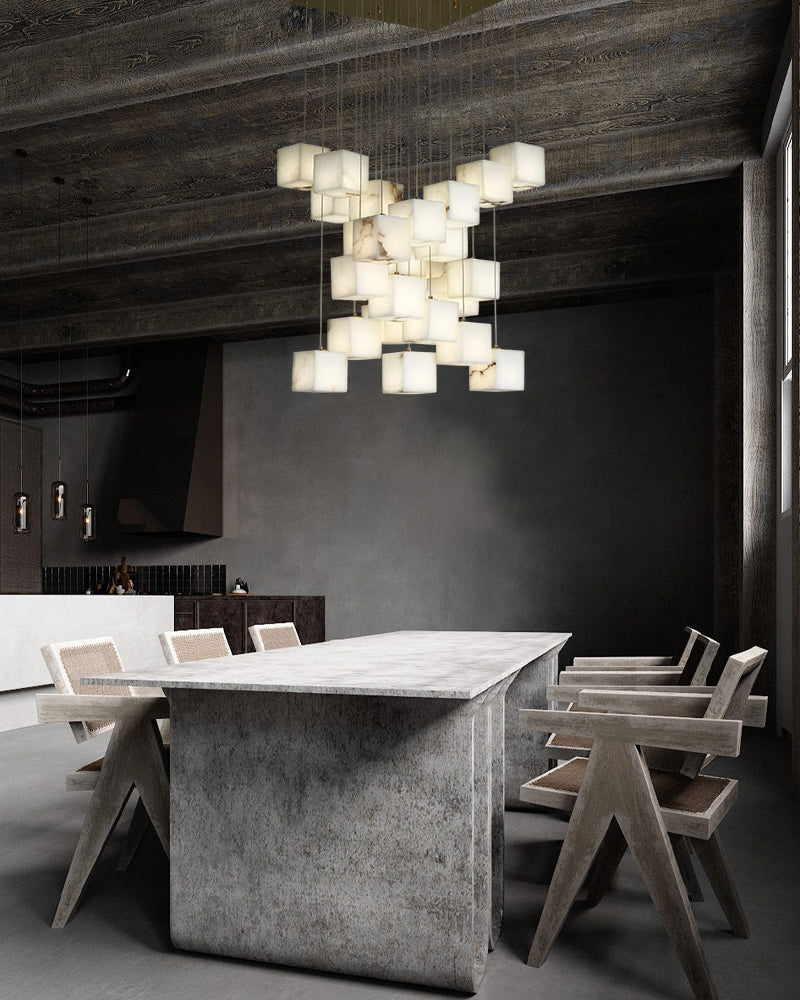 1/6/9/12/18/36-light G9 Alabaster Cluster Ceiling Pendant Lamp with Square Cube Design