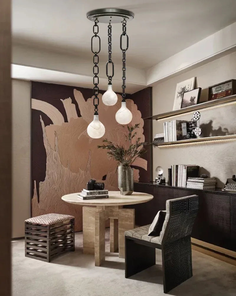 Cluster White Alabaster Globe Pendant Light with adjustable chain | 6" Living room Statement American chandelier