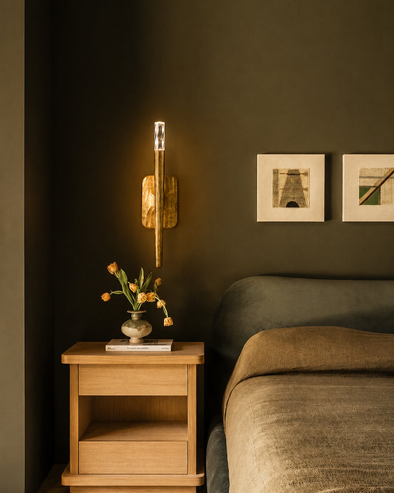 K9 Crystal Candle Wall Sconce - Matte Candle-Stem, Lux Copper Trim - Bedrooms, Hallways & Bathrooms