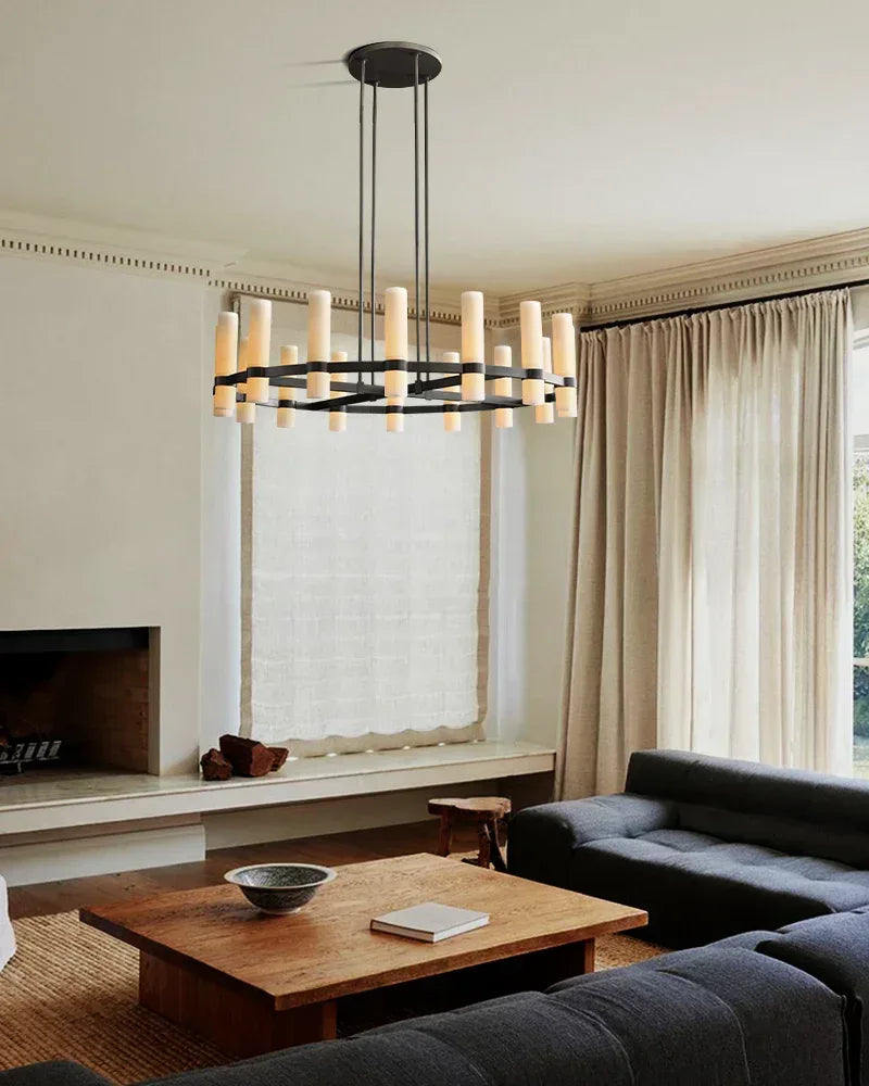 Farmhouse Rustic Milk Glass Linear Ravelle Chandelier Lacquered Brass/Black Metal American chandelier