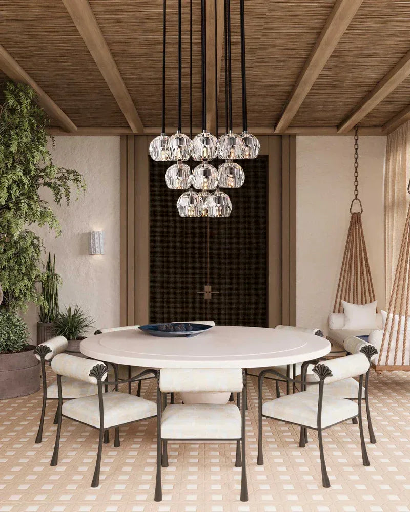 LightsStory Series Prismatic Chandelier | Spherical Solid brass and hand-faceted polished crystal, Premium Polished Brass for Modern Dining Rooms and Entryways Modern Pendant lamp
