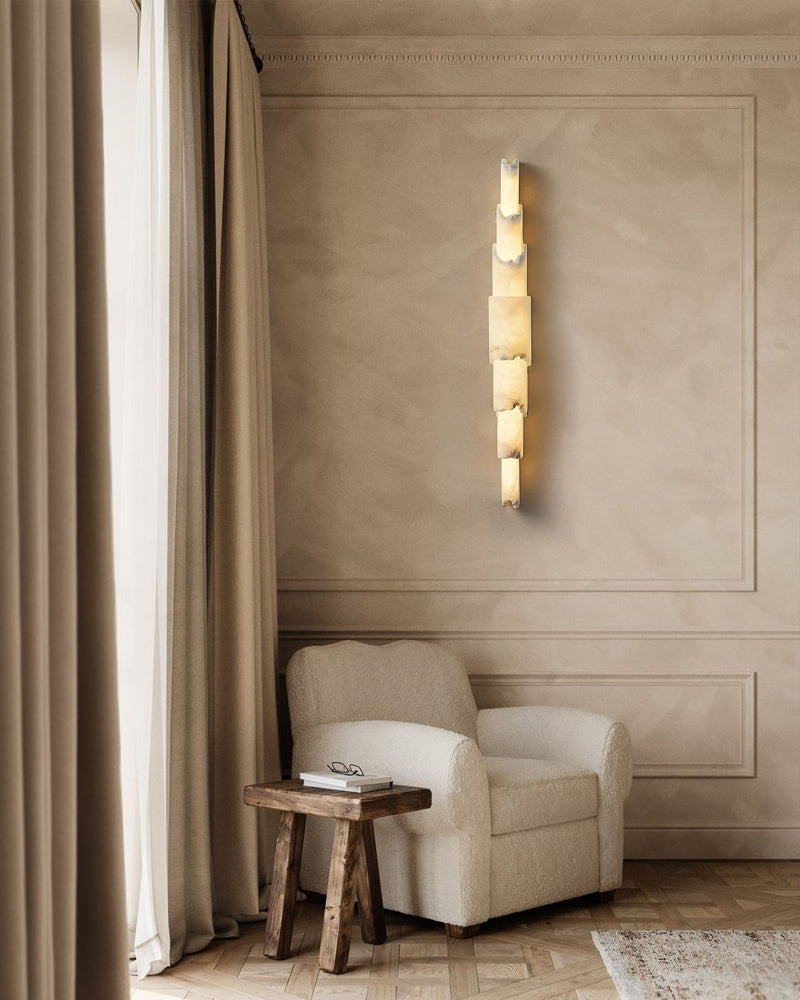 Long Cylinder 5 Layers Flush Mount White Alabaster Shade Wall Sconces 36" of Height