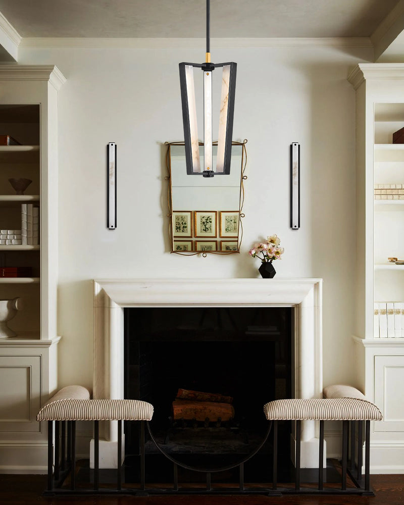 3/4 Lights Modern Edgemere LED Alabaster Pendants Light Wide 11" 16" in Brass/Black Finish