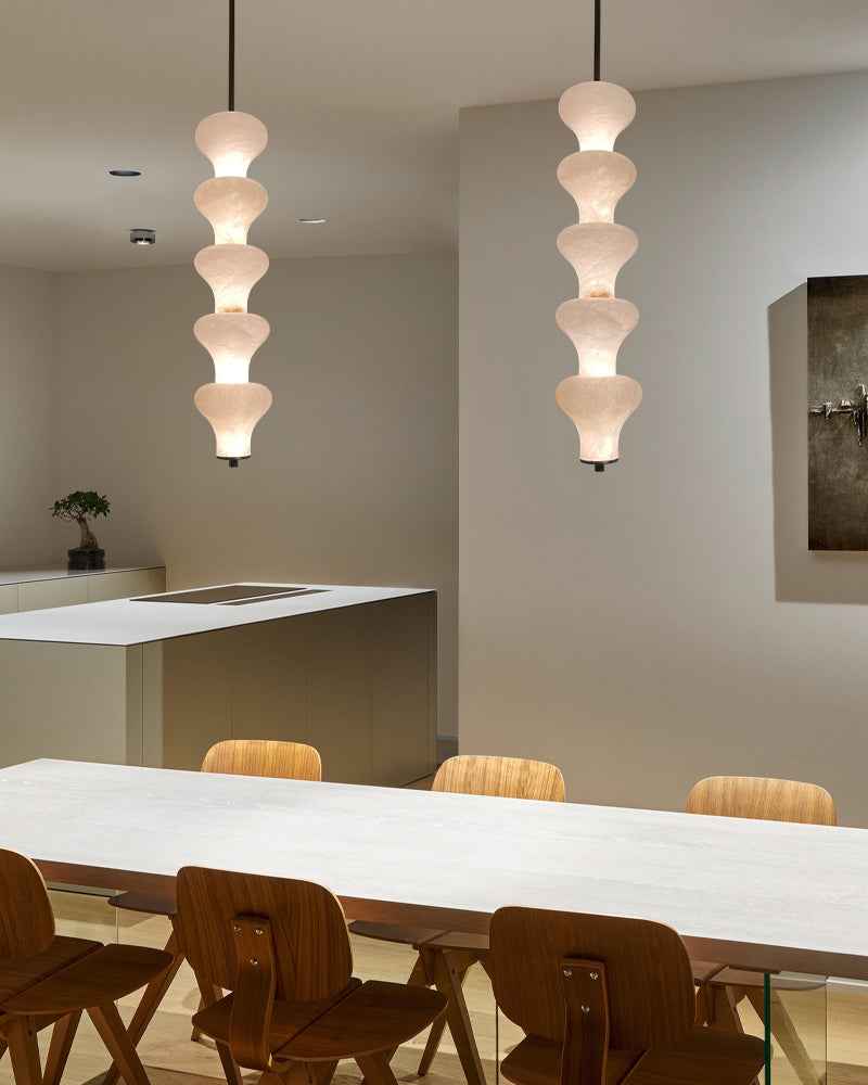 LightsStory Series Geometric Pendant Light | 5 Light Cluster Sculptural Natural Alabaster, Sleek Vertical Column for Kitchen Islands, Bedrooms, Lobbies, and Living Rooms Modern Pendant lamp