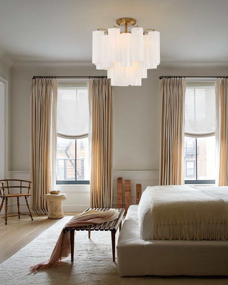 Murano Multi-tiered Glass Tubes Flush Mount Wide 18in Ceiling Lamps|Brass/Black Disc Base Modern Ceiling lamp