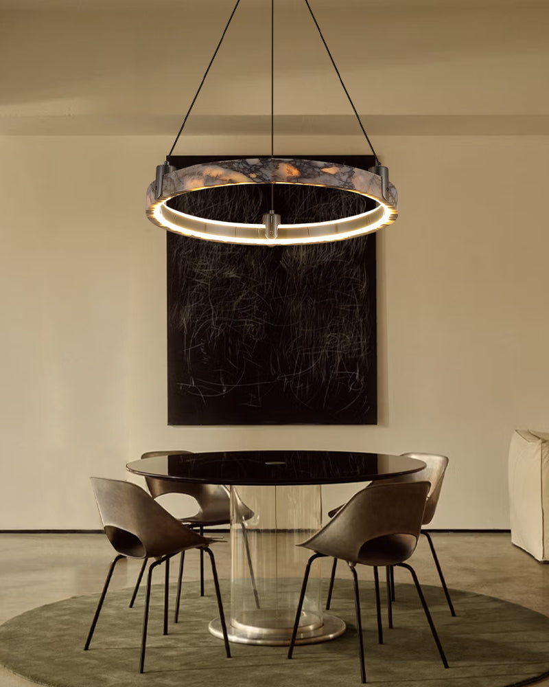 Luxury LED Double/Triple Ring Circle Marble Chandelier Aged Brass/Black Frame American chandelier