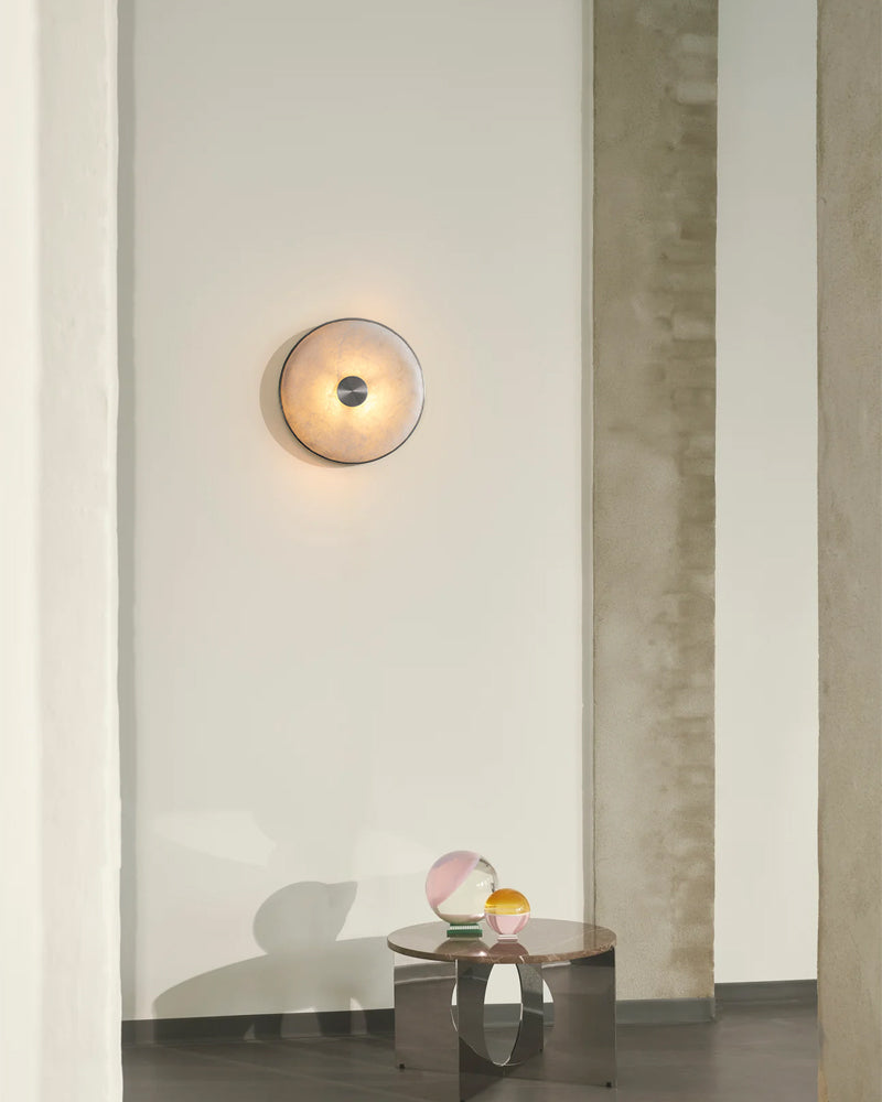 Lausanne Series Alabaster Wall Sconces | Nature Texture Round Sconces for Bathroom Bedroom Flush Mounted Wall Sconce Lamp