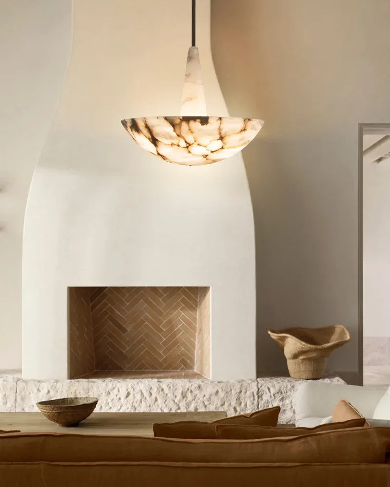 Domus Vintage Alabaster Lamp Round Bowl Ceiling Pendant Lighting Wide 20in 28in Modern Pendant lamp