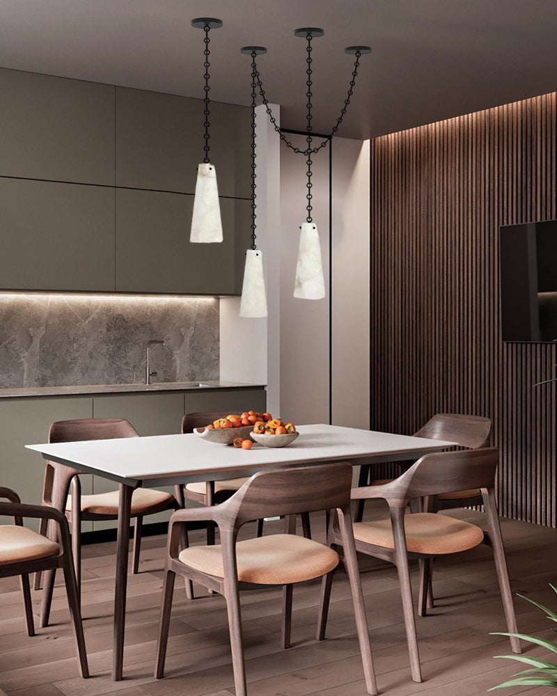 LightsStory Series Geometric Chandelier | Double Pendant Clustered Silhouette Translucent Natural Alabaster and Brass, Premium Brass and Black finish for Modern Dining Rooms and Kitchen Islands Vintage Simple Pendant Lamp