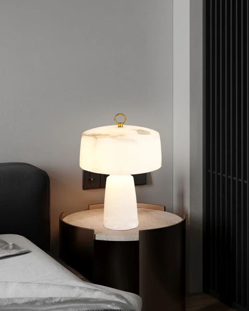 Small White Natural Stone Alabaster Shade Round Table Lamp Bedside Lamps Wide 30cm Table lamp