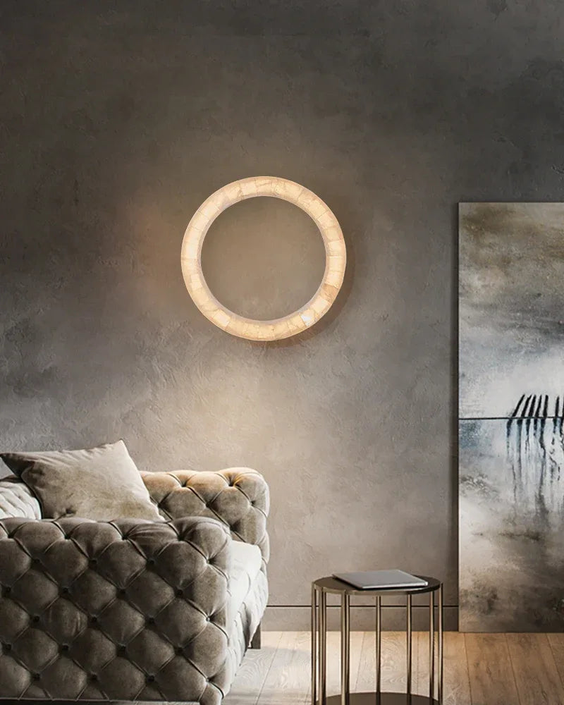 Round Circle Alabaster Marble Wall Light Fixture Mirror Sconce 30"40" Flush Mounted Wall Sconce Lamp