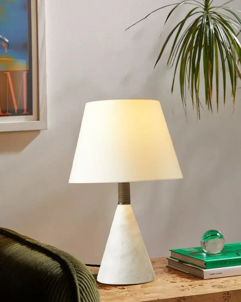 Ciccio Medium Table Lamp in Alabaster White Linen Fabric Shade W12" H18.5" Vintage table lamp