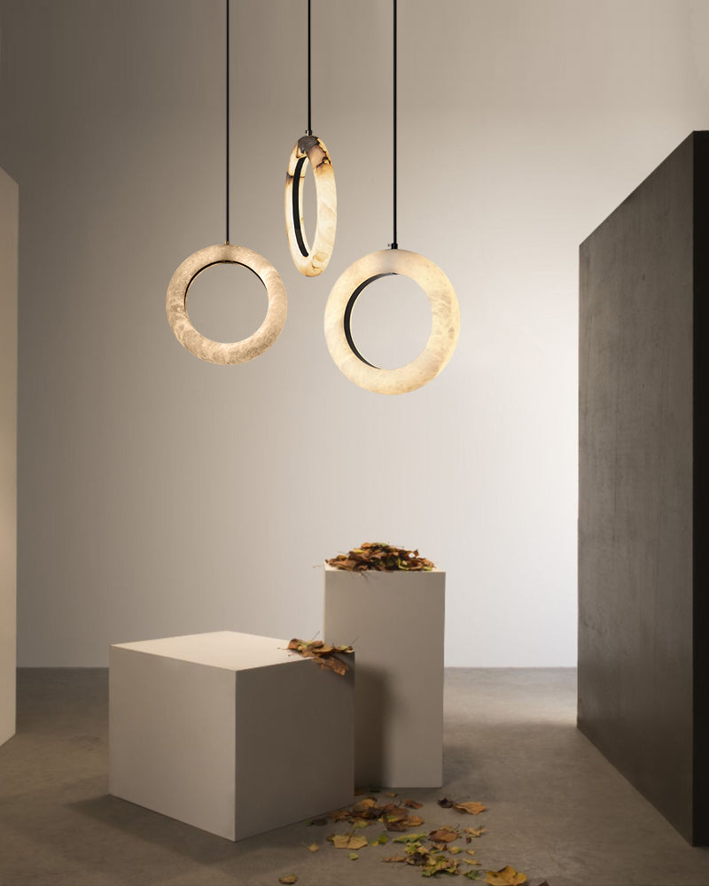 Elegant Stairwell Cluster Lighting LED Alabaste Circular Adjustable Pendant Light Fixtures