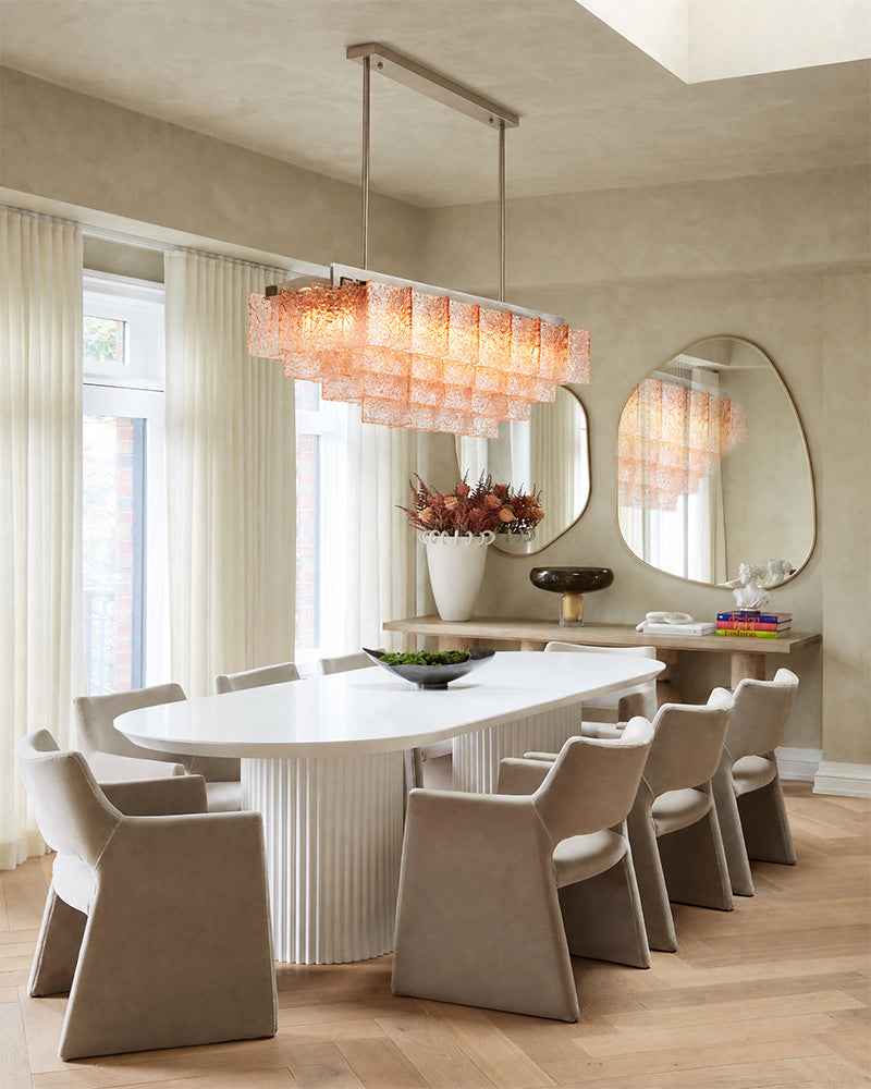 LightsStory Textured Glass Geometric Chandelier - Pink Glass Plate Installation