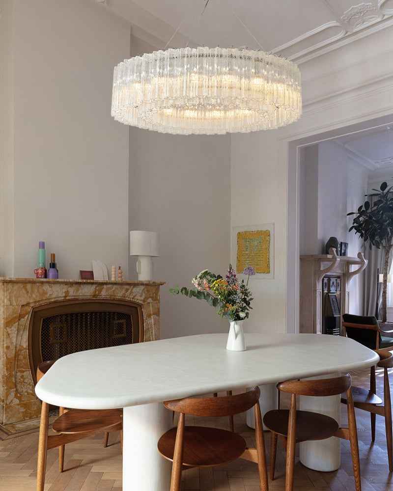 LightsStory Murano Glass Round Mutil-layers Chandelier - Clear Star Shape Glass - Luxury Living Room