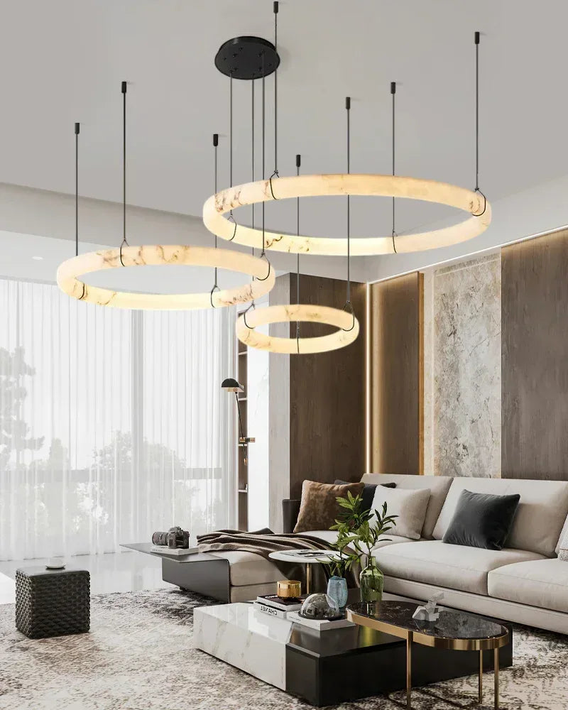 Dia 31.5" Black Metal Modern Single Ring Alabaster Pendant Light,60W Modern Pendant lamp
