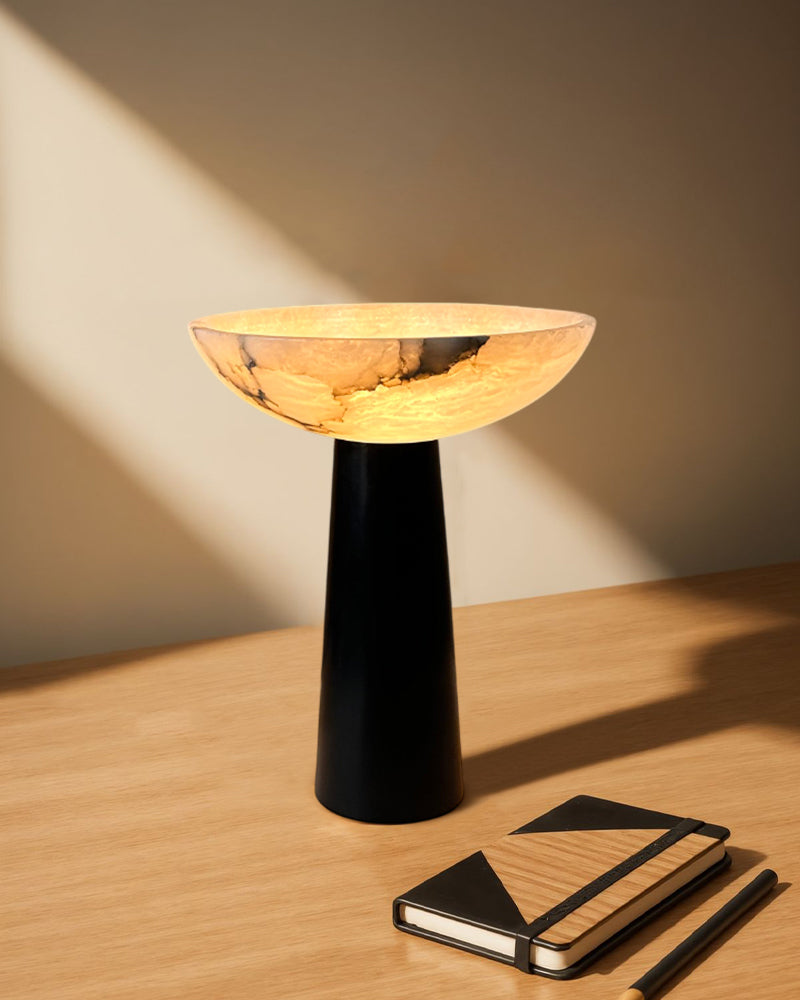 Aura Alabaster Bowl Table Lamp with Conical Base for bedroom Modern Table lamp
