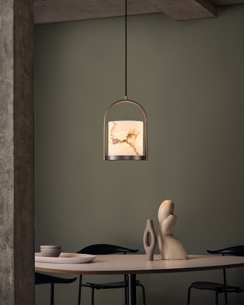 hanging pendant lights in black ring with alabaster shade