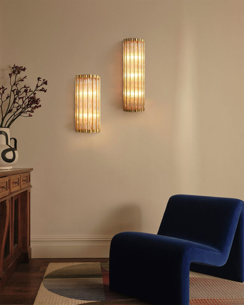Modern Crystal Wall Sconce , Brushed Brass Finish, Flush-Mount Wall Light