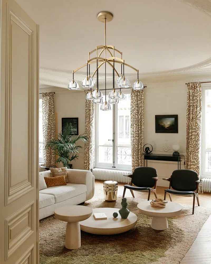 American Retro Hemisphere Crystal Glass Round Chandelier in Unique Brass Finished American chandelier