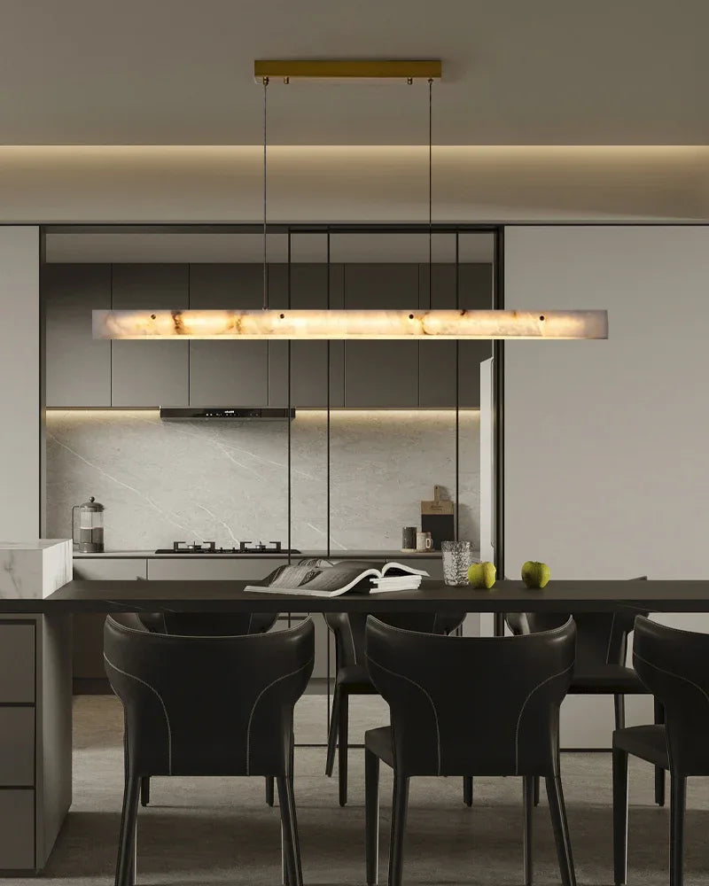 Scandinavian Natural Marble Long Strip Linear Pendant Light for Kitchen Island living room Modern Pendant lamp