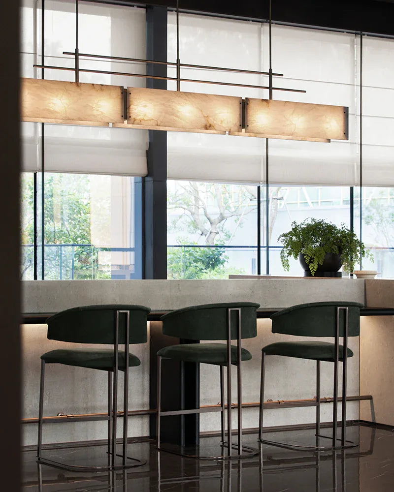 American Coastal Large Alabaster Rectangular Chandelier Lacured Brass Framework American Vintage chandelier lamp