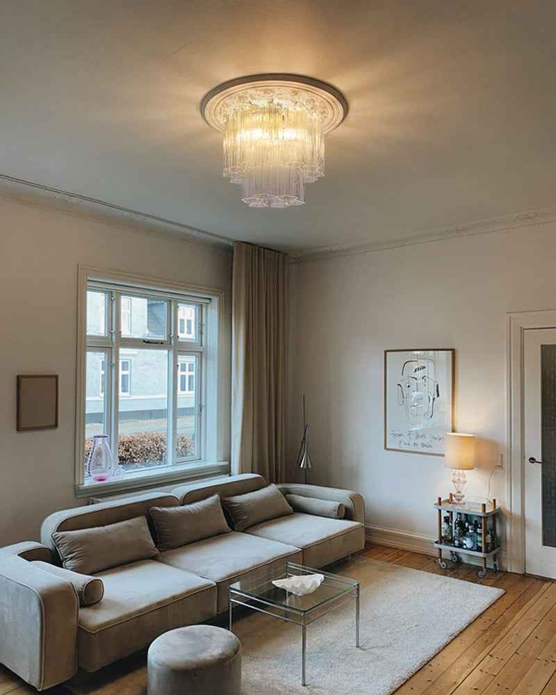Cortina Series Ethereal Ceiling Light | Star-Shaped Hand-blown authentic Murano glass tubes, Elegant gold accents for Living Rooms and Entryways Modern Ceiling lamp