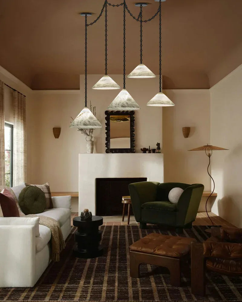 Medium 12" Conical Pendant White Alabaster Shade with Adjustable Chain for living room Modern Pendant lamp