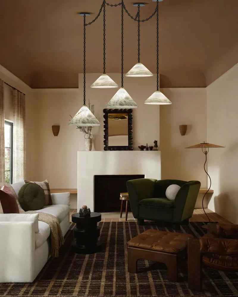 LightsStory Series Geometric Pendant Light | Conical Natural Alabaster Stone, Natural Alabaster finish for Living Rooms and Kitchen Islands Modern Pendant lamp