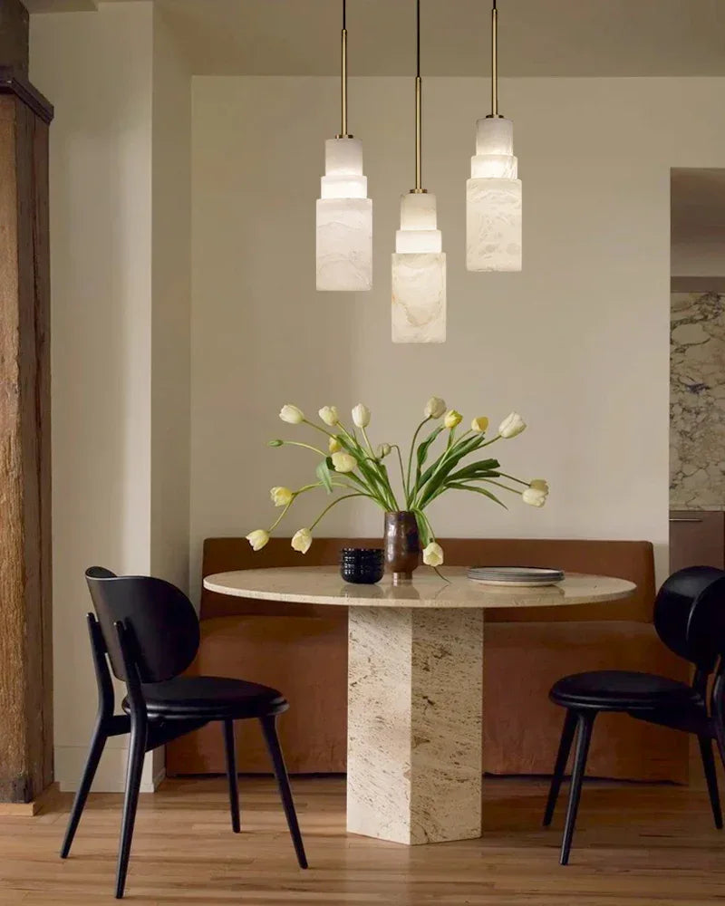 Antique aged Copper Long Hanging Cord Alabaster Pendant Lights over dining table Vintage Simple Hanging Lamp