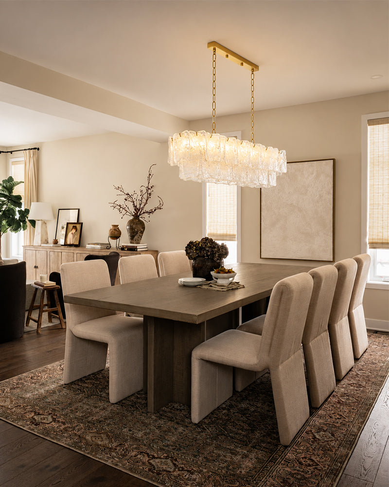 Chiara Murano Glass Contemporary Ethereal White Linear Chandelier - Lux Gold Trim - Kitchen Islands & Dining Rooms