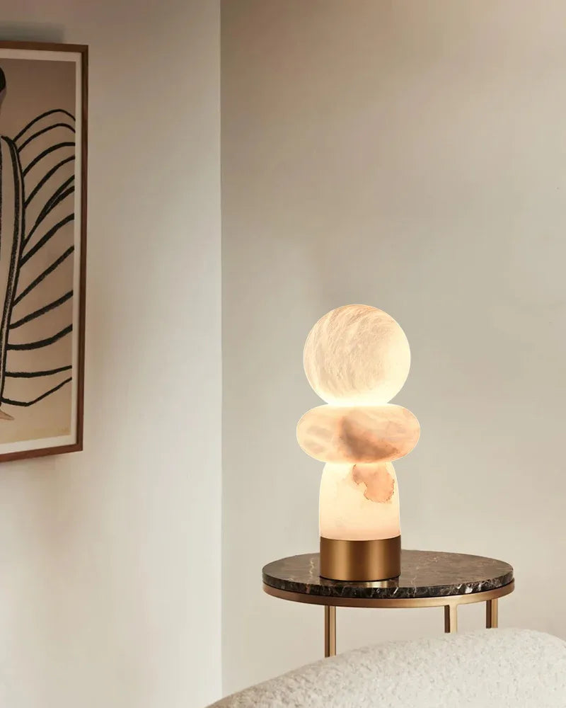 Antique White Alabaster Table Lamp Wide 8" in Brass & Bronze Base Finish Vintage Simple Table Lamp