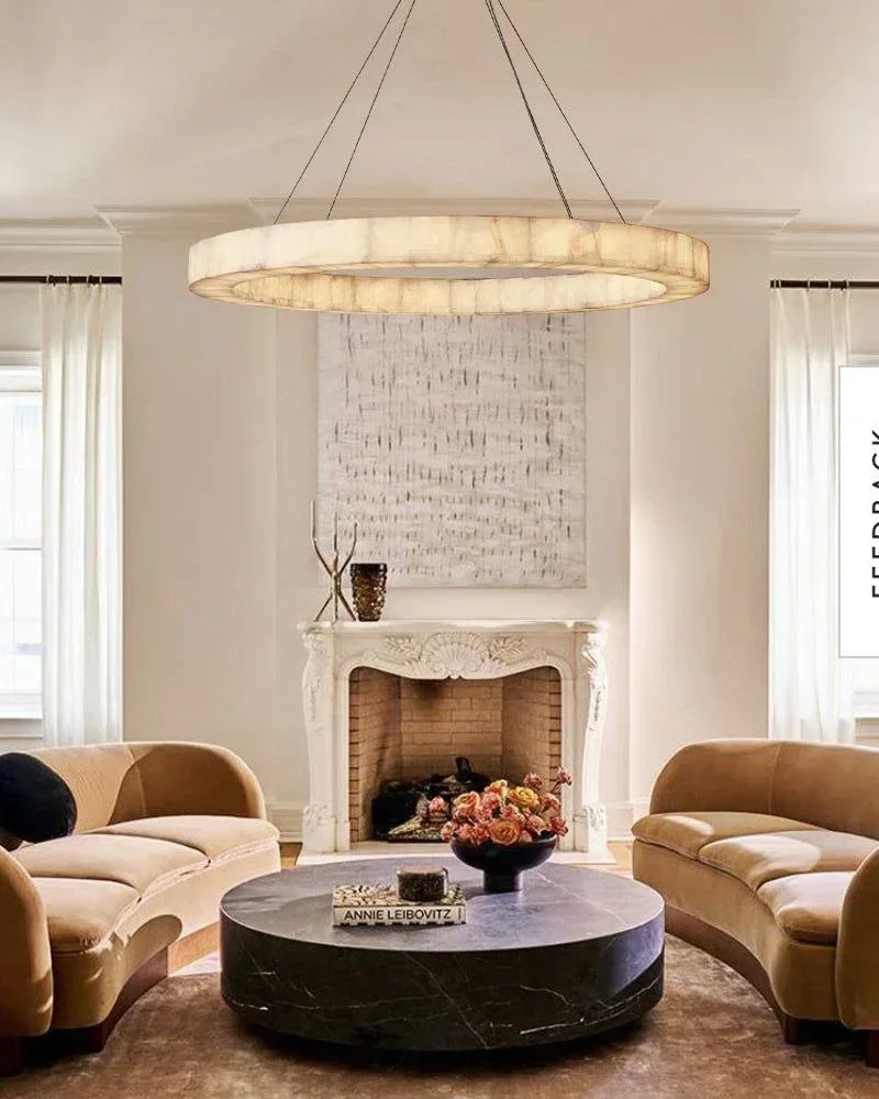 Vintage Rivage Round Calcite Alabaster Chandelier Collection Wide 31" 40" for foyer decor Vintage Simple Pendant Lamp