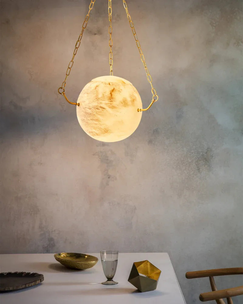 Vintage Alabaster Globe Pendant Light Fixture with brass/black adjustable chain 150cm Vintage Simple Pendant Lamp