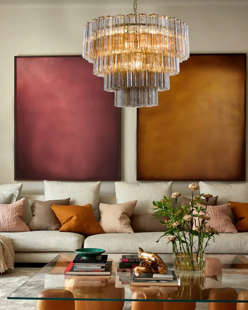 Luxury Tiered Smoked Glass Tube Murano Chandelier in Chrome Frame American chandelier