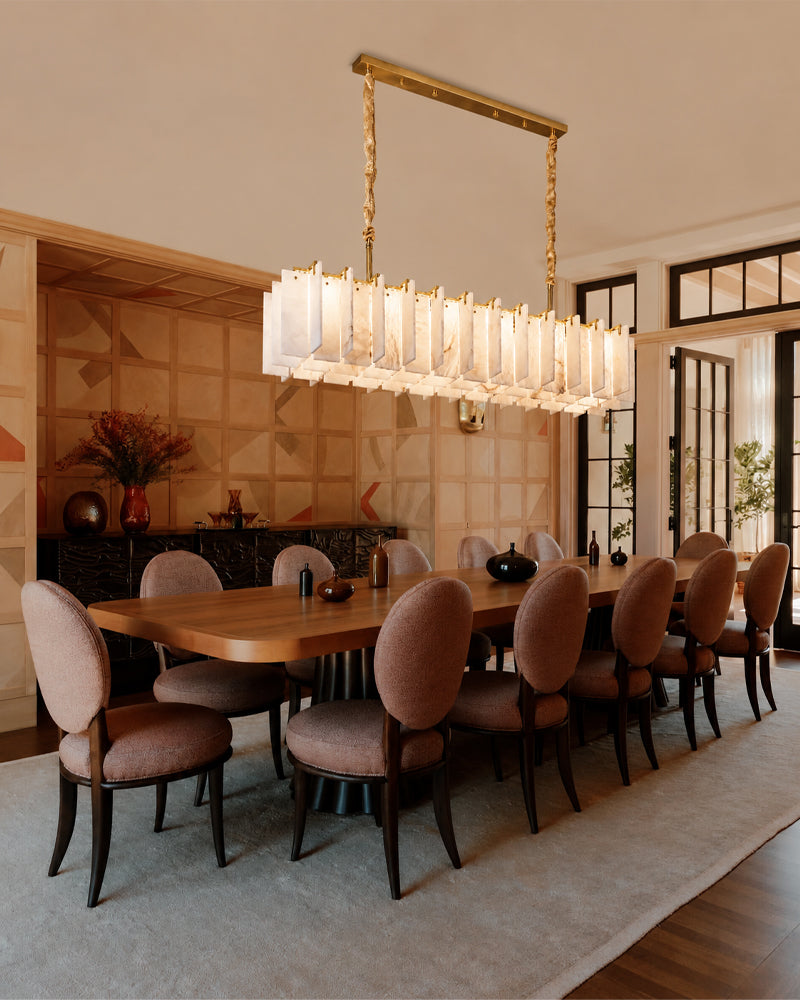 Linear Rectaggered Alabaster Panel Chandelier - Multi-layer Stone